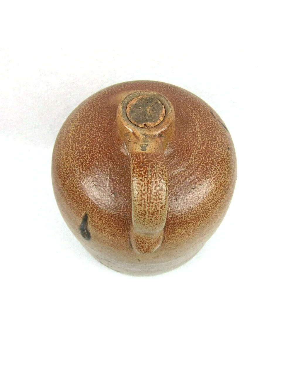 Antique 1880s-1900 Stoneware Jug Crock Handmade Brown Handle Cork Stopper RARE